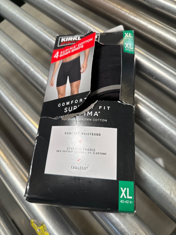 Photo 1 of Kirkland Signature Men's Stretch Cotton Boxer Briefs, Black/Gray, Extra Large, 4 Count