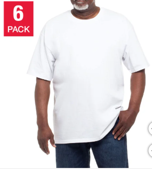 Photo 1 of Kirkland Signature Men's Crew Neck Tee 100% Combed Heavyweight Cotton T-Shirts (Pack of 6),WHITE, X-Large