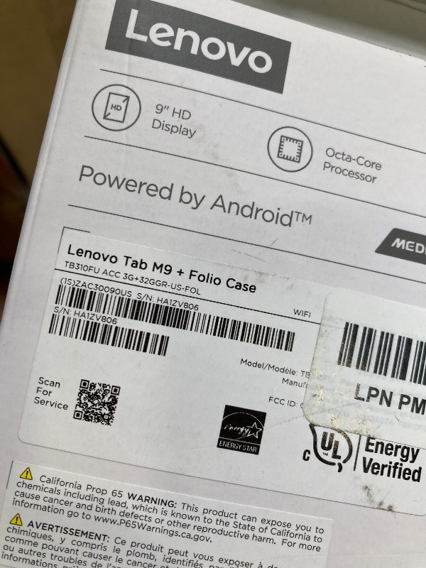 Photo 1 of NO charger---Lenovo Tab M9-2023 - Tablet - Long Battery Life - 9" HD - Front 2MP & Rear 8MP Camera - 3GB Memory - 32GB Storage - Android 12 or Later - Folio Case Included,Gray