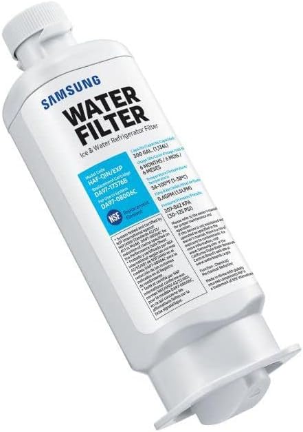 Photo 1 of SAMSUNG Genuine Filter for Refrigerator Water and Ice, Carbon Block Filtration, Reduces 99% of Harmful Contaminants for Clean, Clear Drinking Water, 6-Month Life, HAF-QIN/EXP, 1 Pack