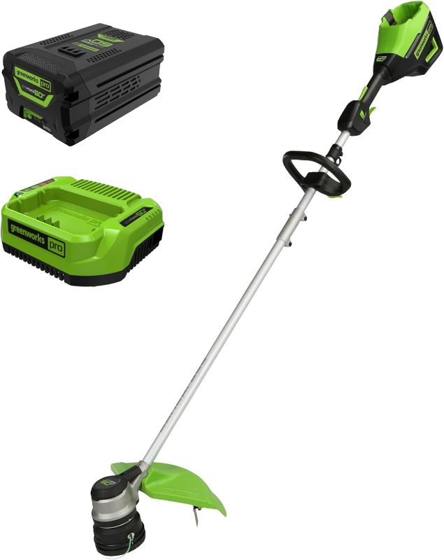 Photo 1 of USED---Greenworks 60V 16" Brushless Cordless String Trimmer - 65min Runtime for 2-Mile Fence Lines & Large Properties, 2X Quieter Than Gas, 2.5Ah Battery/Charger Included