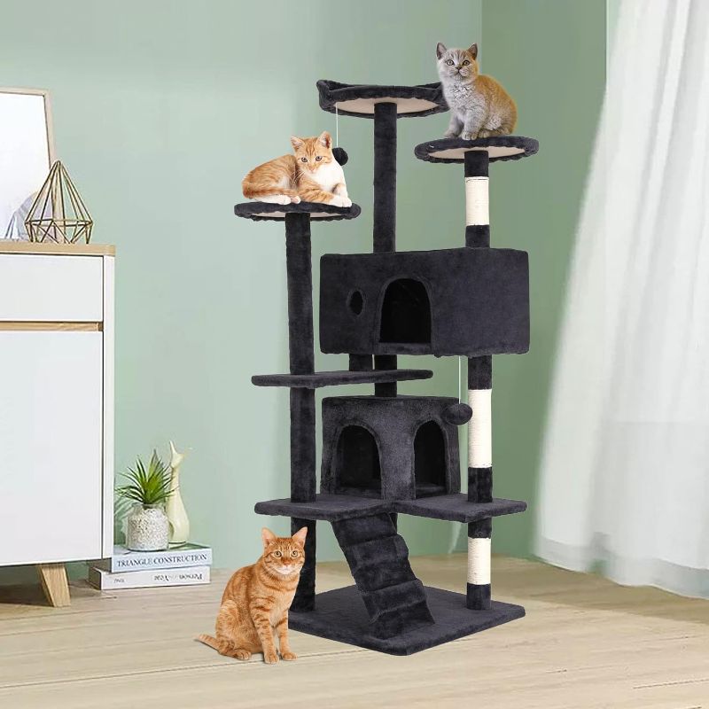 Photo 1 of BestPet | 54" Cat Tree Tower | Dark Gray | Sturdy, Easy to Assemble, Multi-Level Activity Center with Sisal Scratching Posts, Condos, Perches, Hanging Cat Toys, Observation Decks & Ladder