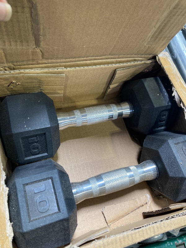 Photo 1 of CAP Barbell Set of 2 Hex Rubber Dumbbell with Metal Handles, Pair of 2 Heavy Dumbbells Choose Weight (5lb, 8lb, 10lb, 15lb, 20 Lb, 25lb, 30lb, 35lb, 40lb, 50lb) (10lb x 2), Black