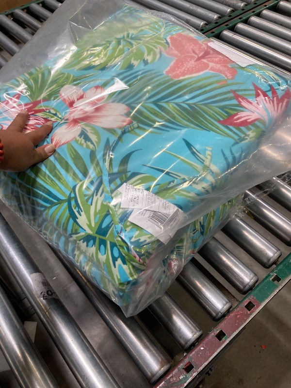 Photo 1 of Mainstays 37"L x 19.5"W Turquoise Palm 1 Piece Rectangle Outdoor Chair Cushion