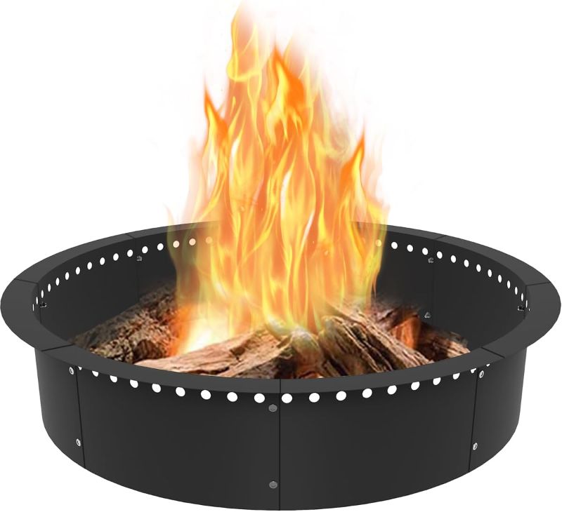 Photo 1 of Koutemie Outdoor Smokeless Fire Pit Ring Liner 39-Inch Outer Heavy Duty Solid Metal Steel Round Firepit Rim Insert for Outside DIY Campfire Ring Above or In-Ground, Black
