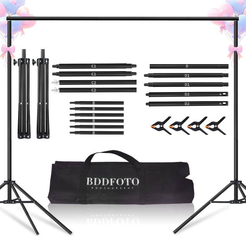 Photo 1 of BDDFOTO Backdrop Stand Party Birthday Support Kit 6.5x10ft/2x3m with 4PCS Clips(11.4 cm),2X Sand Bags,Personal Background Photography Stand with Canvas Carry Bag