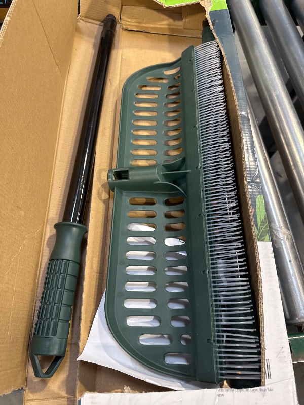 Photo 1 of Artificial Turf Rake, 43 to 63" Long Pole Turf rake - 18" Wide Garden Hand Rake for Lawn, Synthetic Grass, Carpet, Shrub, Remove Leaves, Debris, Pet Hairs (Dark Green)
