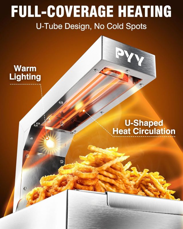 Photo 1 of PYY French Fry Warmer - Commercial Food Heat Lamp Food Warmer Light 122°F Free-Standing Warming Fry Dump Station Countertop Fries Warmer Commercial Food Warmer for Chips Churros Buffet Restaurant
