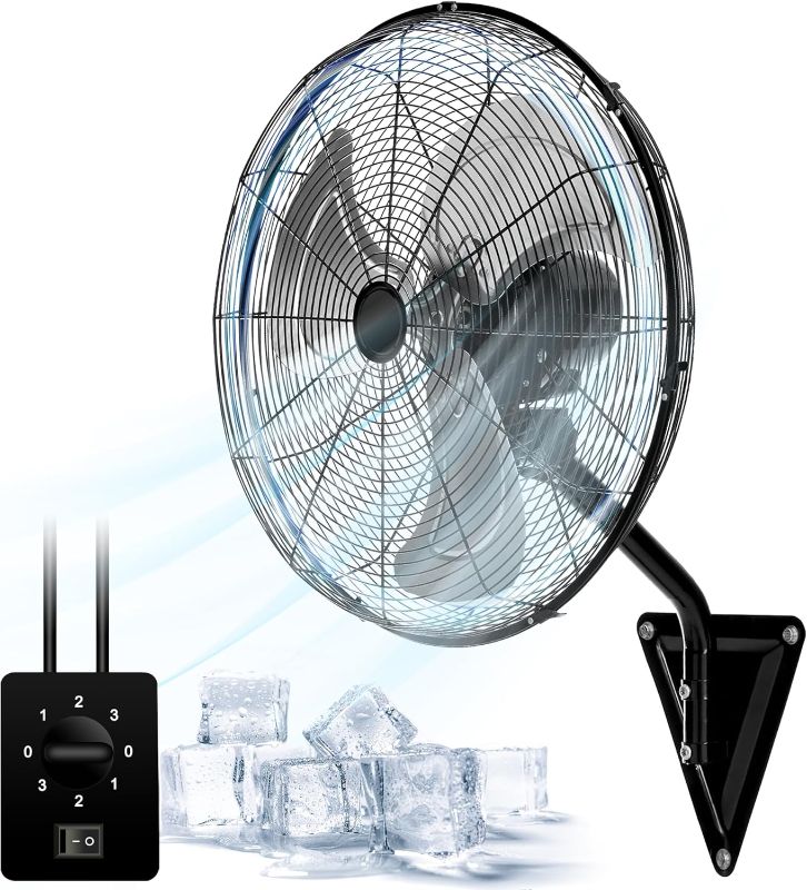 Photo 1 of 20” Wall Mount Fan 7000 CFM High Velocity Wall Industrial Fan 120° Oscillating Fans 3-Speed for Household, Commercial Use - ETL Listed, Black
