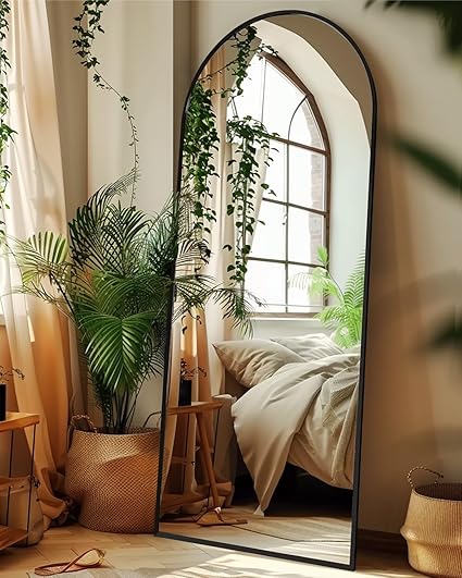 Photo 1 of Full Length Mirror, 58"x18" Arched Floor Mirror Freestanding, Floor Standing Full Body Mirror with Stand for Bedroom, Hanging Mounted for Living Room Cloakroom, Black
