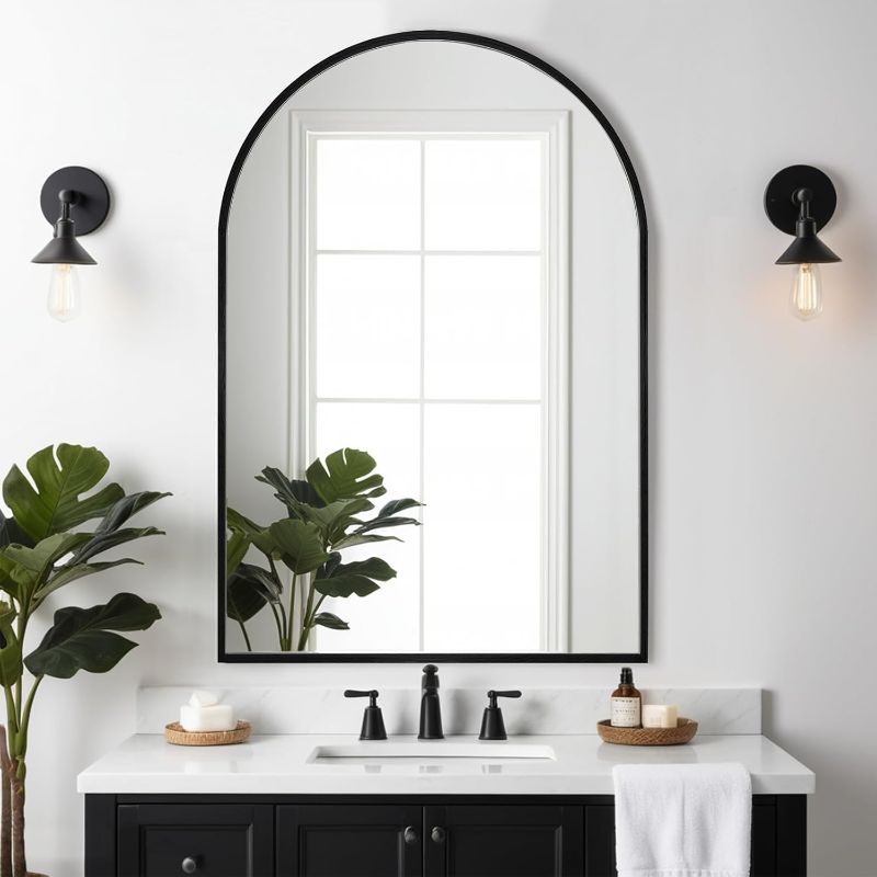 Photo 1 of MEETDH Arched Mirror 30x36, Black Wall Mounted Mirrors, Bathroom Mirror for Wall 30 x 36 inch, Arch Vanity Mirror Metal Framed, Mordern Mirror for Bedroom, Entray, Living Room