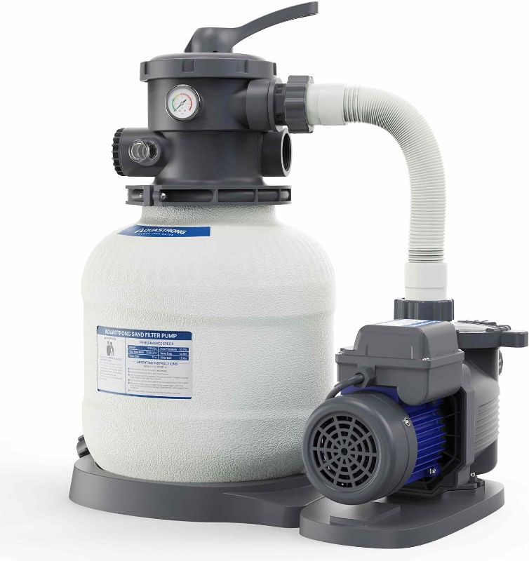 Photo 1 of AQUASTRONG Sand Filter Pump for Above Ground Pool with Timer, 1/2 HP Pool Pump Max 2500 GPH for Pools up to 9000GAL, 12in Pool Sand Filter with 6-Way Valve, Improved Circulation for Crystal-Clear Pool
