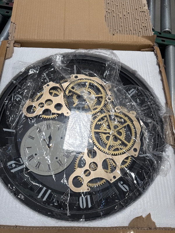 Photo 1 of Three Star Black Skeleton Dual Time Zone Wall Clock with Moving Gears
