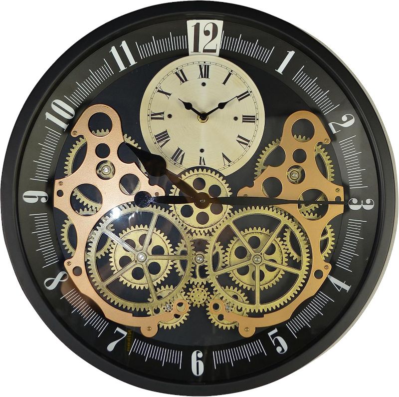 Photo 1 of Three Star Black Skeleton Dual Time Zone Wall Clock with Moving Gears
