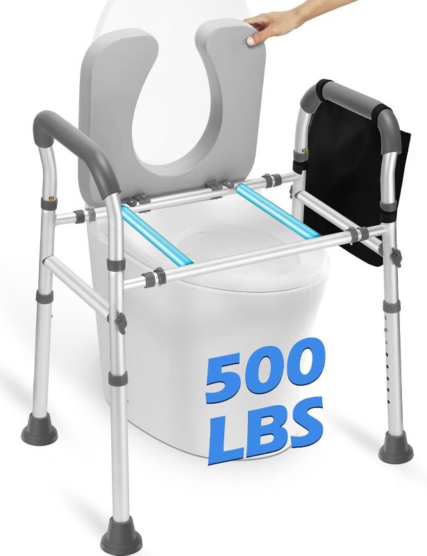 Photo 1 of Raised Toilet Seat with Handles, FSA/HSA Eligible Heavy Duty 500lb Toilet Seat Risers for Seniors, Extra Support Bars for Soft Padded Seat, Adjustable Width&Height Toilet Seat Riser for Disabled-Gray
