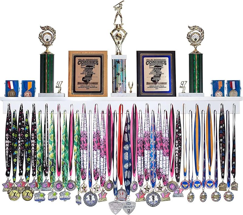 Photo 1 of 4ft- Medal Awards Rack Premier Medal Hanger Display Rack and Trophy Shelf for Gymnastics, Soccer, Basketball, Football, and More. The Largest Medal and Award Display- 48”
