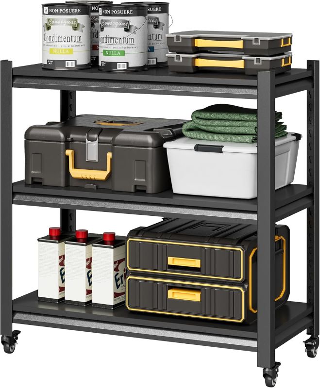 Photo 1 of 3 Tier Heavy Duty Garage Shelving,Metal Industrial Storage Shelves Units,Basement Steel Shelf,Commercial Adjustable Shelves,Tool Utility Storage Racks,Warehouse and Shop Shelves,Muscle Rack Shelving