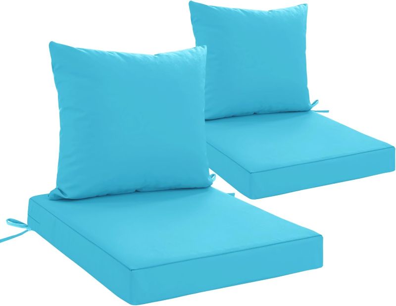 Photo 1 of 24x24 Inch Outdoor Cushions for Patio Furniture Set of 2, Waterproof Outdoor Chair Cushions w/Fade-Resistant, Removable & Machine-Washable Covers, Deep Seat Sofa/Couch Pad Replacement, Teal

