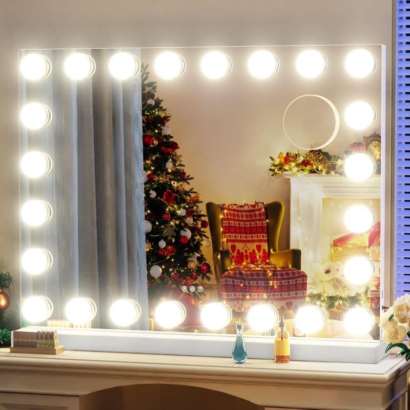 Photo 1 of 24 Extra Bulbs Vanity Mirror with Lights, 32WX24L Tabletop Hollyhood Makeup Mirror USB+Type-C Charging, Hollywood Lighted Mirror,3 Colors Modes,Touch Control,Metal Frame,White
