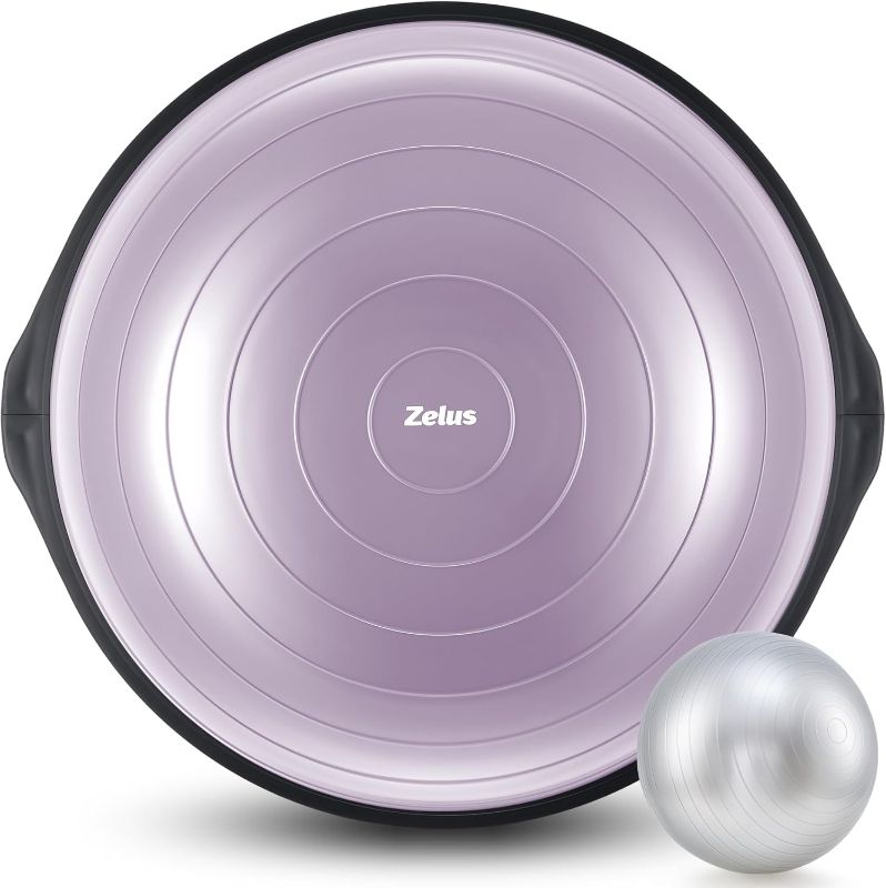 Photo 1 of ZELUS 25in. Balance Ball | 660lb Inflatable Half Exercise Ball Wobble Board Balance Trainer w Nonslip Base | Half Yoga Ball Strength Training Equipment w 2 Bands, Pump, Extra Ball Included
