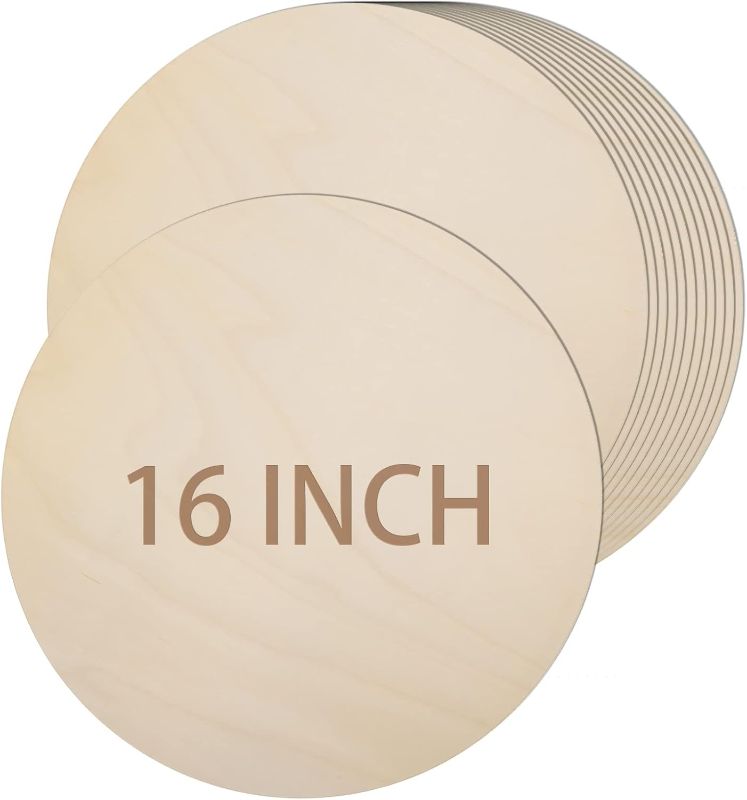 Photo 1 of 12 Pack 16 Inch Round Wood Circles for Crafts Unfinished Wood Circles Natural Round Wood Discs Blank Round Signs Cutouts for Door Hangers, Door Design, Signs Making, Wood Burning, Painting
