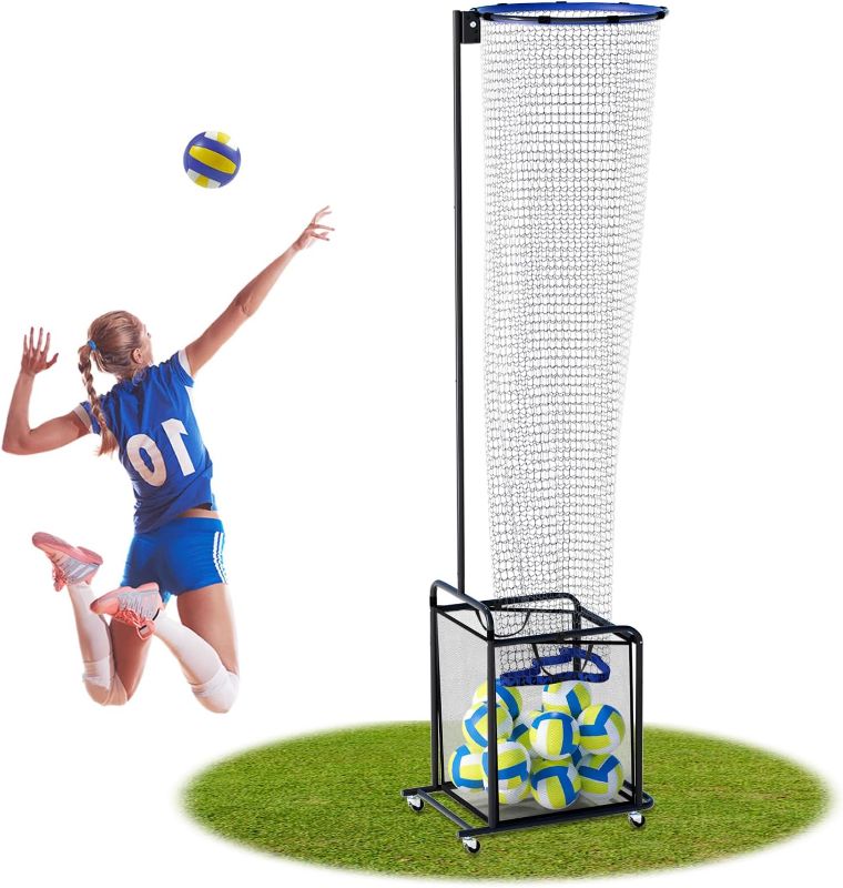 Photo 1 of Volleyball Setter Trainer Net Adjustable Height and Angle Home Volleyball Trainer Net with Wheels and Collection Bag Volleyball Training Equipment for Both Indoor and Outdoor Training
