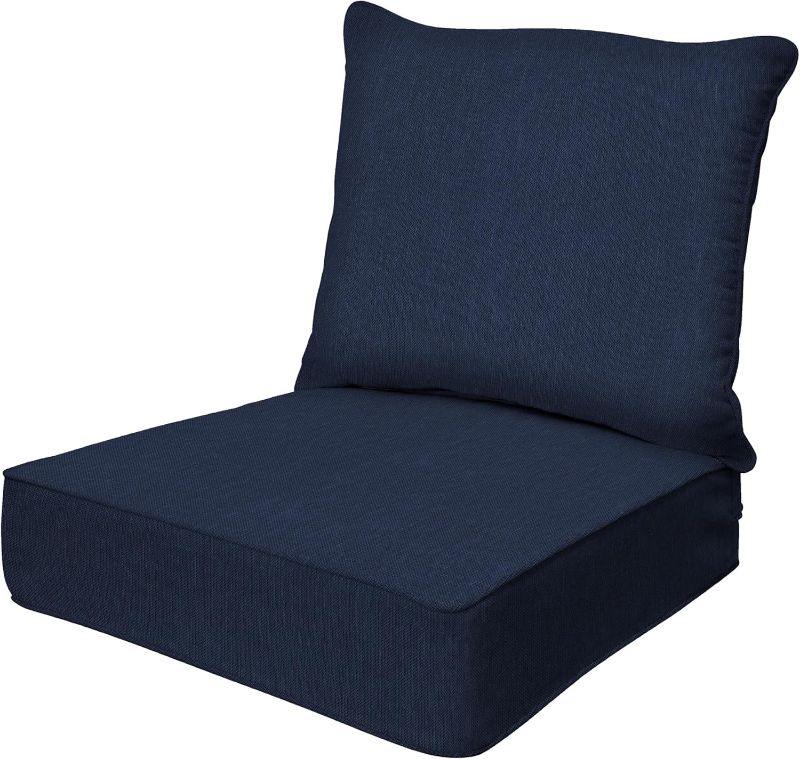 Photo 1 of Honeycomb Outdoor Deep Seat, 24" W x 23" D, Textured Solid Indigo Blue Outdoor Chair Cushion