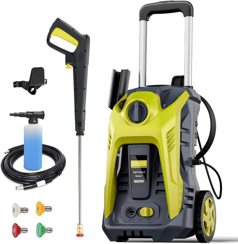 Photo 1 of Electric Pressure Washer 4800PSI-Max 2.9GPM Pressure Washer with 25 Foot Hose, 16.4 Foot Power Cord, Soap Tank Car Wash Machine Yellow Ideal Cleaning for Patio.
