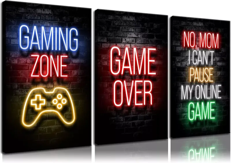 Photo 1 of BGFCE Gaming Posters Canvas Wall Art Decor, Teen Game Room Decorations, Boys Room Decor, Gamer Wall Decor, Gamer Room Decor for Boys Wall 24"X16" - Framed Set of 3