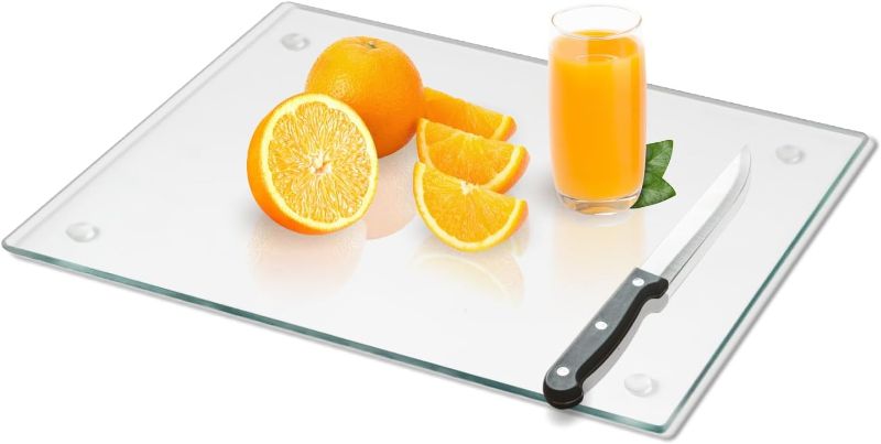 Photo 1 of Tempered Glass Cutting Board for Kitchen, Clear Glass Board for Countertop, with Non-Slip Feet, Heat Resistant, Extra Large Size 18x24" 1Pcs
