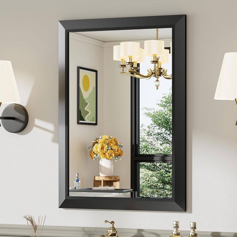 Photo 1 of 22"x30" Black Bathroom Mirror, Anti-Rust Black Metal Framed Bathroom Mirrors for Over Sink, Wall-Mounted Rectangler Mirrors for Bathroom Vanity, Farmhouse, Bedroom, Living Room, Entryway Decor
