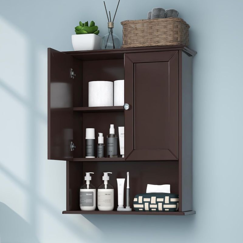 Photo 1 of Bathroom Wall Cabinet Expresso Over Toilet Storage - 24x30 in Above Toilet Wood Medicine Cabinet with Adjustable Shelf & 2 Door Mounted Wall Cabinet
