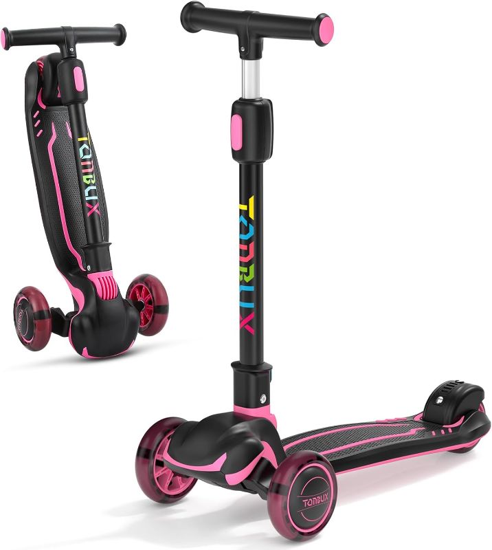 Photo 1 of TONBUX Kids Scooter, Light Up 3 Wheel Kick Scooters for Kids 3-12, Folding Scooters with Adjustable Height - Toddler Scooter Lean-to-Steer & Widen Anti-Slip Deck
