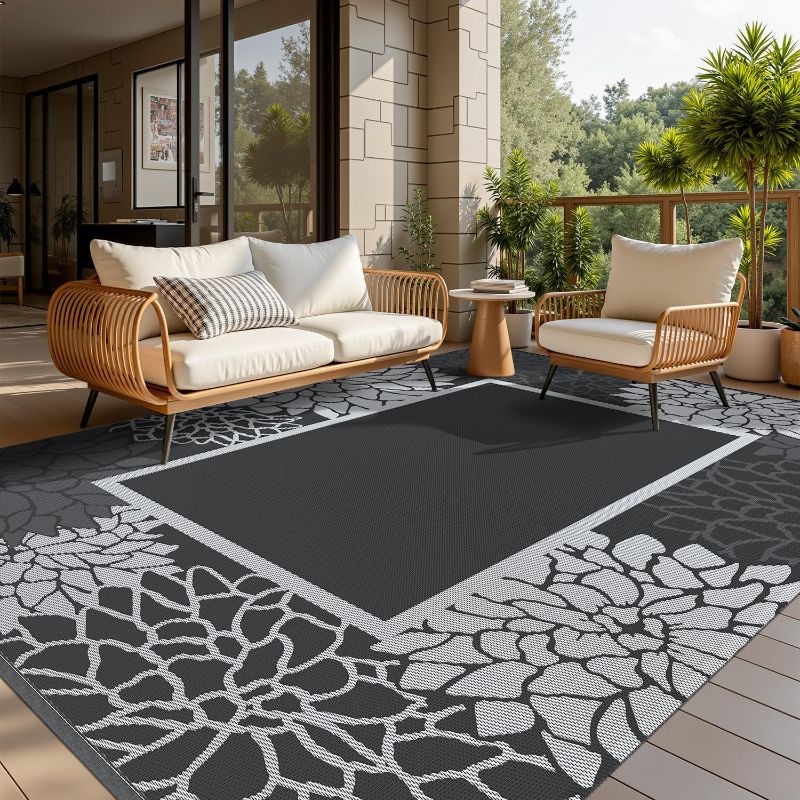 Photo 1 of COCOER Floral Outdoor Rug 9x12 Reversible-Waterproof Patio Rug-Quick Dry Outdoor Carpet-Outdoor Area Rugs Indoor Outdoor Rugs-Outside Rug Patio Decor for Porch Deck Balcony Backyard

