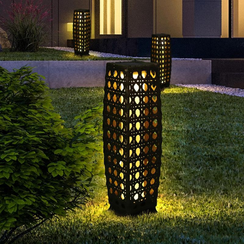 Photo 1 of Solar Floor Lamp, Outdoor Floor Lamp Lanterns Outdoor Waterproof, Solar Powered Resin Wicker Lamp, Weather-Resistant Rattan Deck Light for Porch, Garden, Patio
