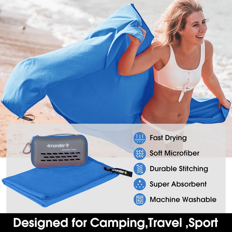 Photo 1 of 4Monster Camping Towels Super Absorbent, Fast Drying Microfiber Travel Towel, Quick Dry Ultra Soft Compact Gym Towel for Swimming Beach Hiking Yoga Travel Sports Backpack (40.00" x 20.00", Lake-green)