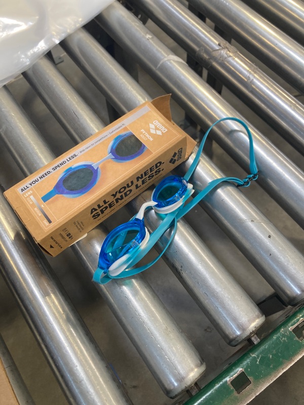Photo 1 of ARENA Python Racing Swim Goggles for Men and Women, UV Protection, Anti-Fog, Dual Strap, Non-Mirror Lens, Blue/White Sky