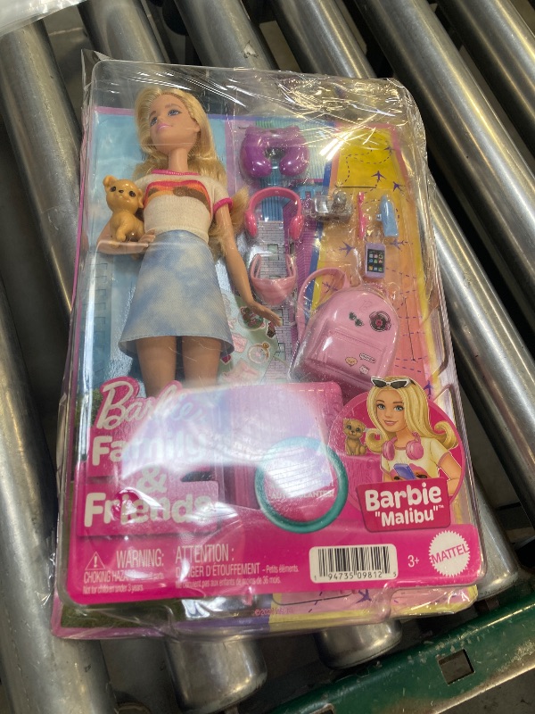 Photo 1 of Barbie Doll & Accessories, Travel Set with Puppy and 10+ Pieces, Suitcase Opens & Closes, Barbie "Malibu" with Blonde Hair