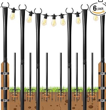 Photo 1 of 6 Pack String Light Poles for Outside, 10ft Heavy-Duty Metal Light Poles for Outdoor String Lights with Fork, Adjustable Lighting Stand for Patio Decor Backyard Pergola Garden Deck Porch Decorations
