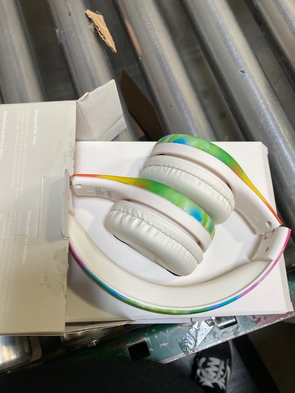 Photo 1 of LilGadgets Connect+ Pro Kids Headphones with Mic and Cord, SharePort Technology, Over-Ear Foldable Headset, Volume Limit 93db, Wired Inline 3.5mm Jack for School - Tie Dye Rainbow Headphones for Kids