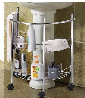 Photo 1 of  Under The Sink Organizer Pedestal Storage Rack Stand with 2 Tier Shelves Hand Towel Bar for Bathroom Kitchen,Stainless Steel,Chrome