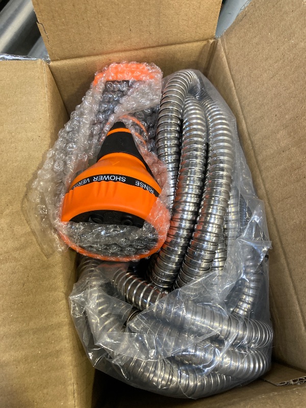 Photo 1 of Girafe Tools Garden Hose 25ft x 5/8", 304 Stainless Steel Metal Water Hose, No Kink Garden Water Hose with 9 Pattern Spray Nozzle, Flexible, Lightweight, Kink Free Hose for Yard, Outdoor