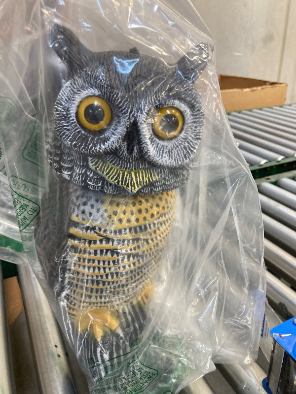 Photo 1 of Glintoper Plastic Fake Owl Wagging Head Outdoor Statues 16.5 inch, Bird Scarecrow Horned Decoy, Bird Deterrents Scary Birds Away, Nature Enemy Pest Repellent for Outdoor Garden Yard Protectors