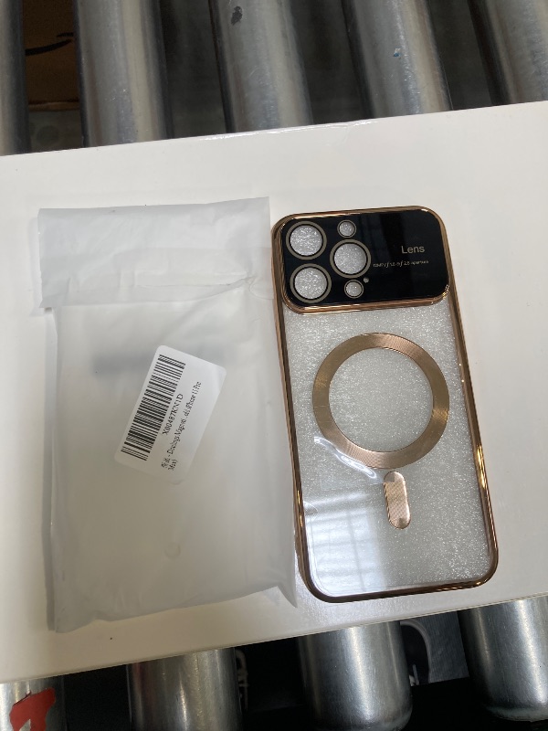 Photo 1 of Doulings Magnetic Series Designed for iPhone Case,[Compatible with MagSafe][Military Drop &Full Camera Lens Protection],Electroplated Large Window Clear Shockproof Cover (Gold,iPhone 15 Pro Max)