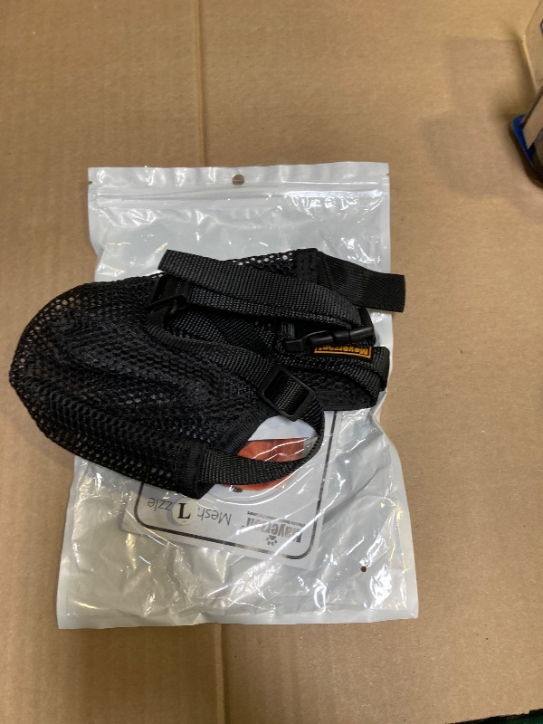 Photo 1 of Mayerzon Dog Muzzle, Patented Soft Mesh Muzzle for Small Medium Large Dogs for Scavenging Biting Licking and Chewing, Allows to Pant and Drink (L, Black)