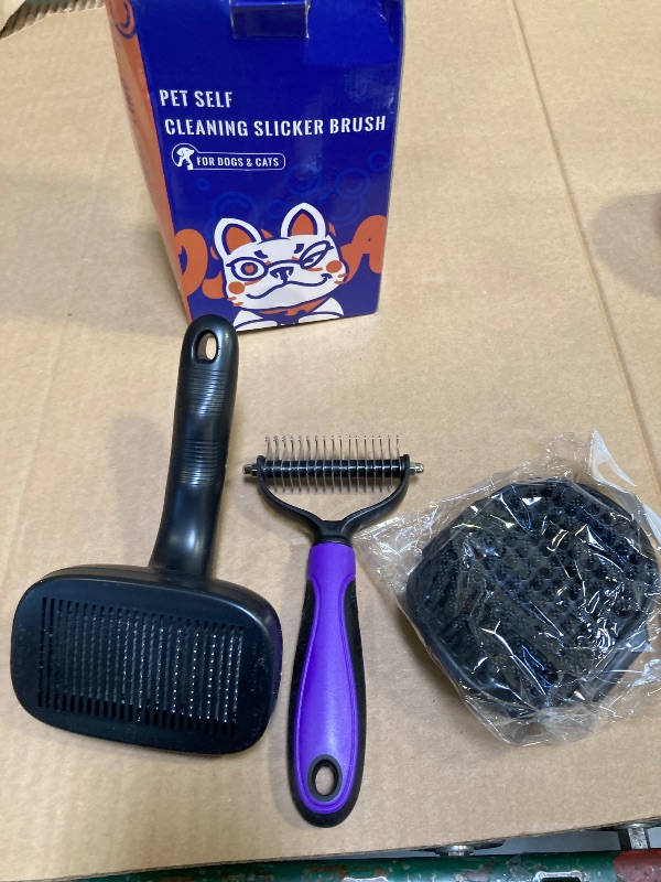Photo 1 of YOYUPETA Dog Brush Kit - Self-Cleaning Slicker Brush with Bath Brush & Undercoat Rake | Deshedding Tools for Large - Small Dogs & Cats, Professional 3-in-1 Pet Grooming Set for Heavy Shedding, Black
