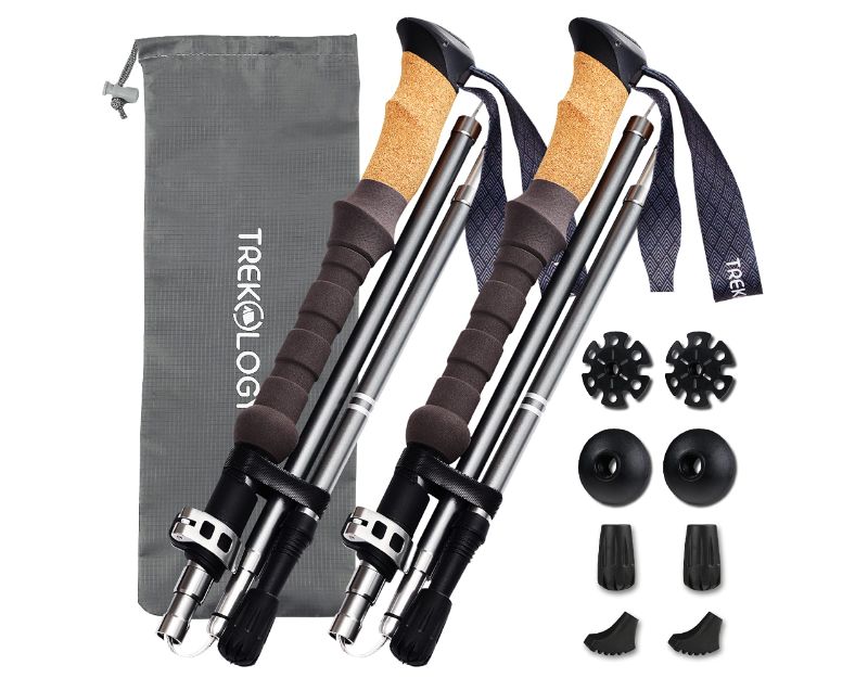 Photo 1 of TREKOLOGY Trek-Z Cork Grip Trekking Poles – Lightweight Folding Hiking Poles, Adjustable Height, Compact Travel Design, Aircraft-Grade Aluminum Walking Sticks for Men & Women
