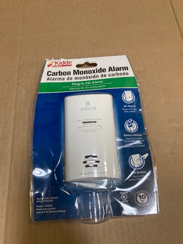 Photo 1 of Kidde Carbon Monoxide Detector, Plug In Wall with AA Battery Backup, Test-Hush Button