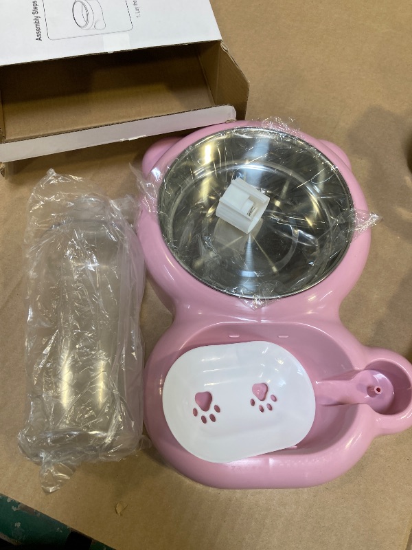 Photo 1 of Dog Bowls, Cat Food and Water Bowl Set with Water Dispenser and Stainless Steel Bowl for Cats and Small Dogs - Pink