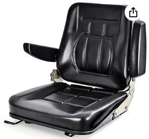 Photo 1 of Universal Tractor Seat Replacement Black Forklift Seat PVC Lawn Mower Seat with Adjustable Backrest Angle,Armrests and Slide for Most Heavy Mechanical Seat
